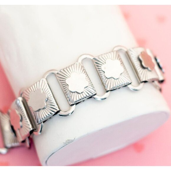 Vintage Floral Shapes Squares Silver Tone Bracelet 7 1/2 inch - X10 - Picture 1 of 3